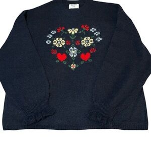 NWT! Old Navy, NAVY Blue  Floral Heart Crewneck Sweater w/ Red & Cream Motif,XXL